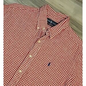 Ralph Lauren Classic Fit Linen Short Sleeve Gingham Button Down Shirt Mens Large